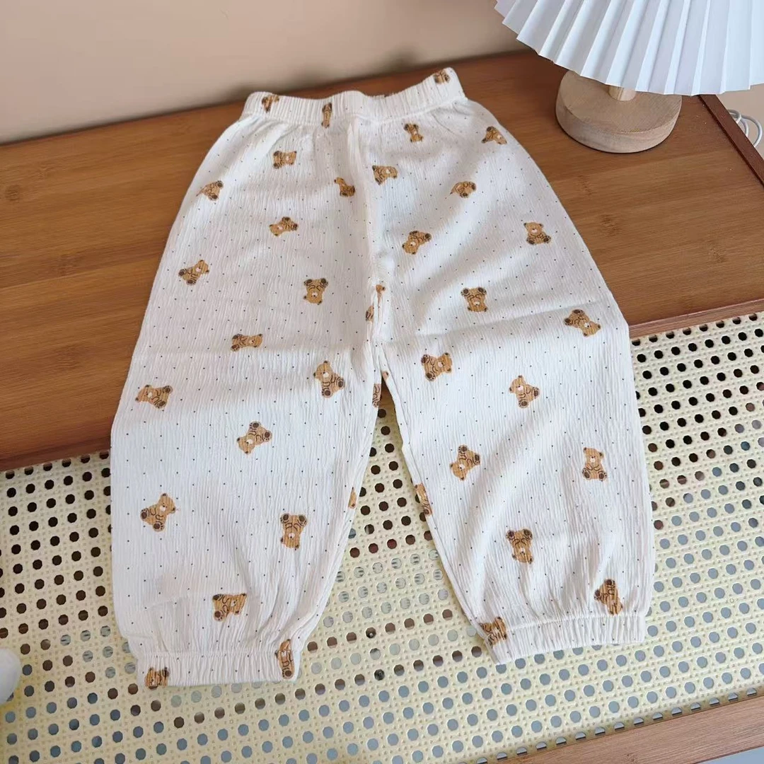 儿童夏皱皱棉卡通满印九分裤防蚊裤休闲裤（实物以直播间讲解为准