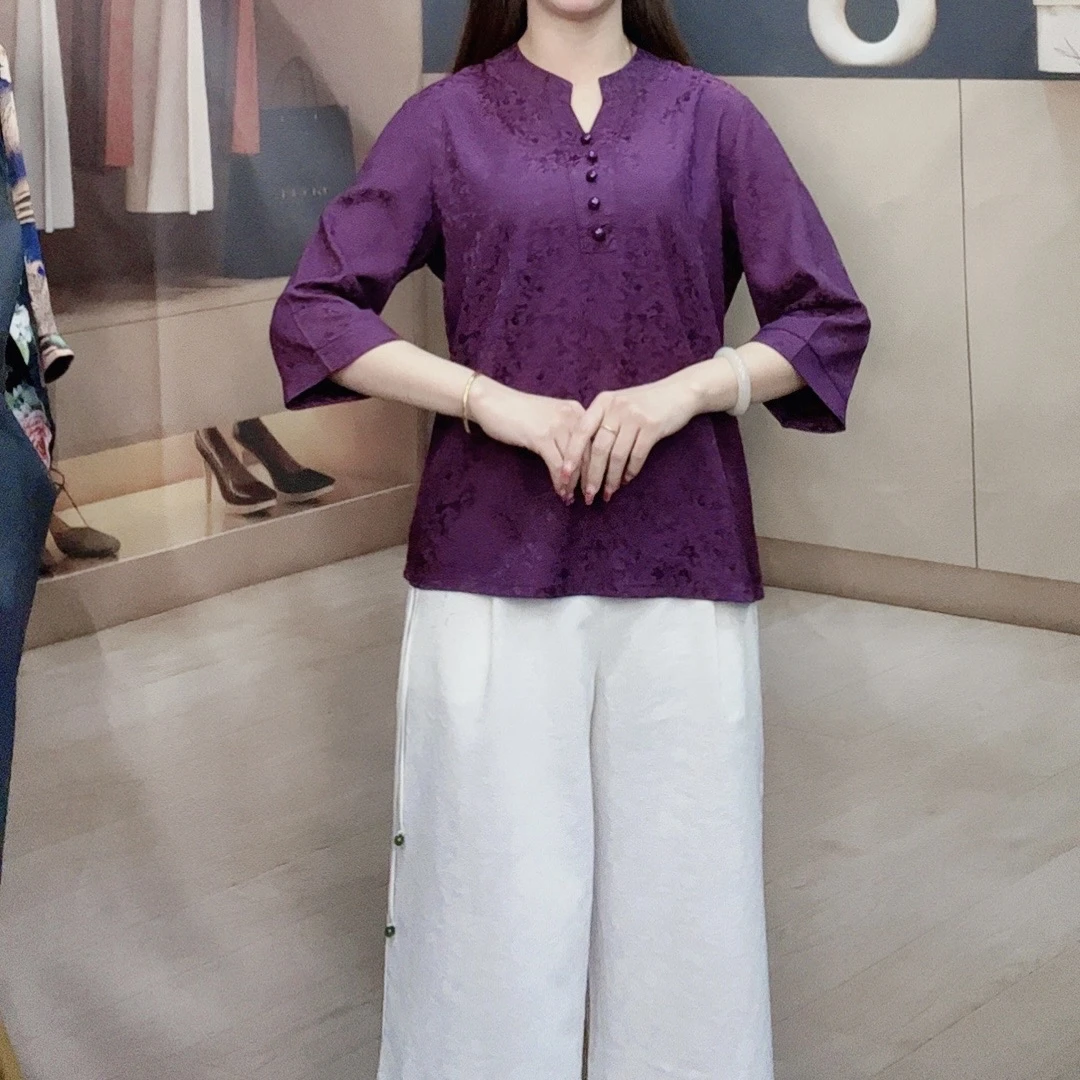 （高档紫气东来）夏季新款7分袖大码显瘦洋气减龄时尚妈妈装