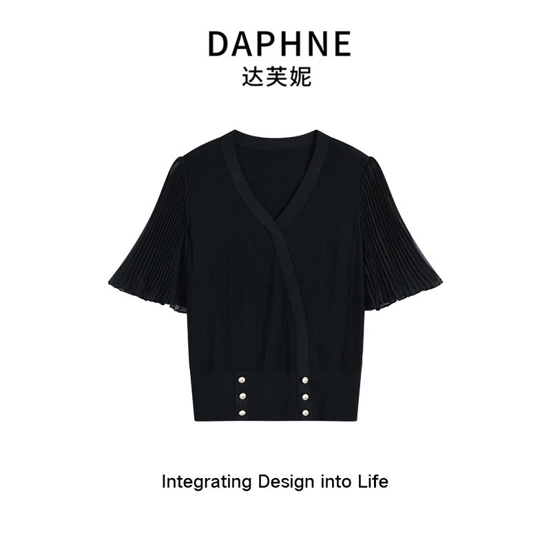 Daphne/达芙妮 时尚法式设计感蝙蝠袖v领显瘦针织上衣0281