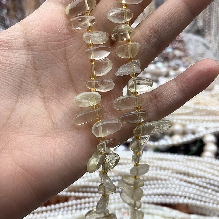 未镶嵌玛瑙/玉髓珠宝半成品一条柠檬晶侧孔长牙