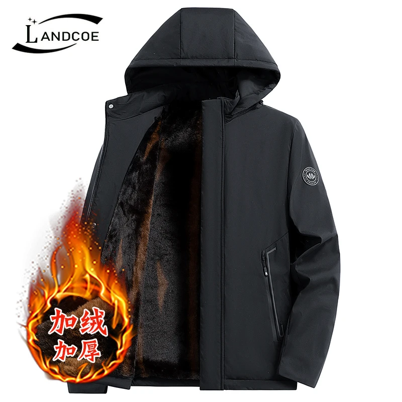 男士秋冬季户外防风透气外套加厚冲锋衣休闲保暖连帽夹克宽松男装