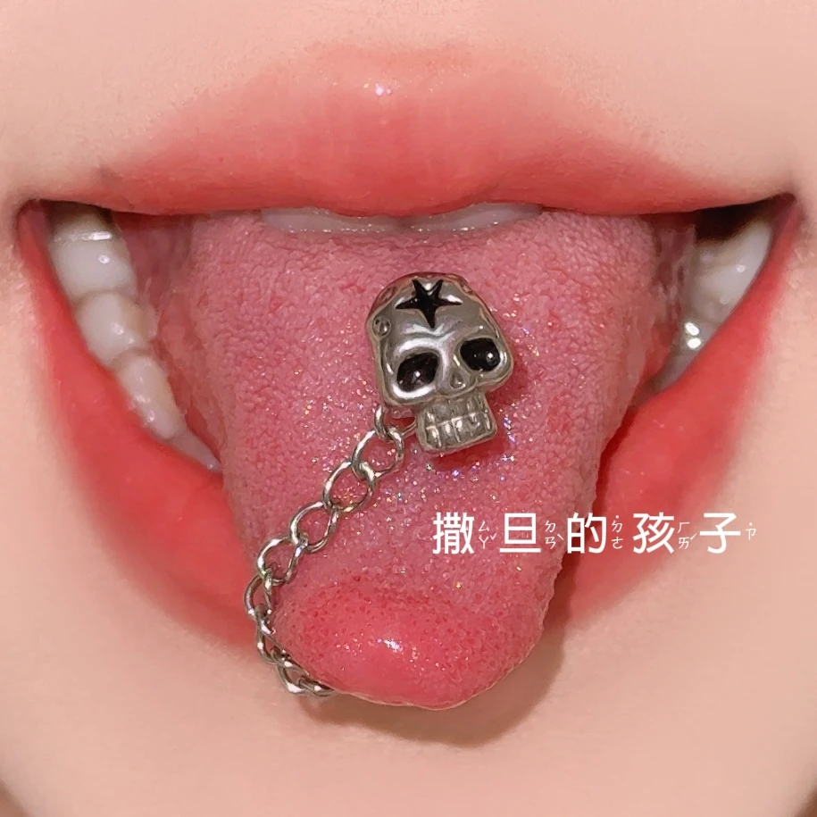 钛钢树脂耳饰 撒旦 辣妹摇滚 舌钉外螺旋钛钢甜酷风链可拆卸穿刺
