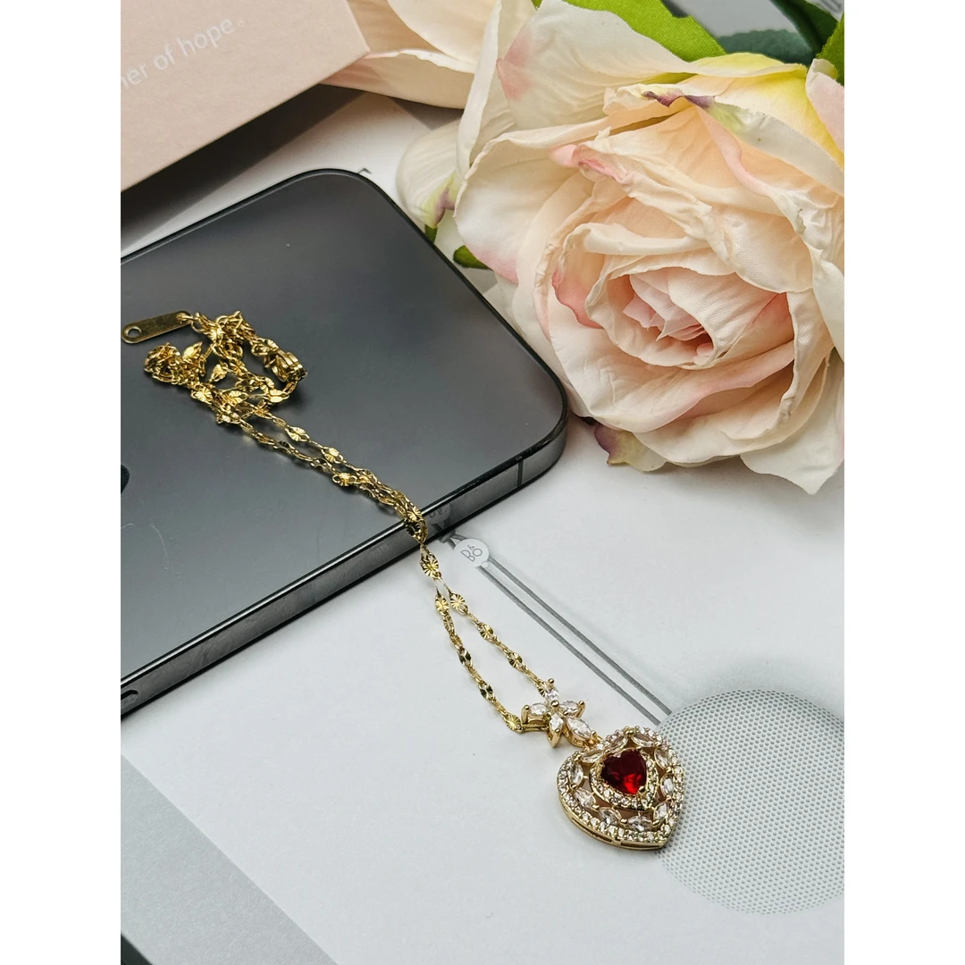 铜合金项链 气质铜合金合成立方氧化锆爱心项链xl2100