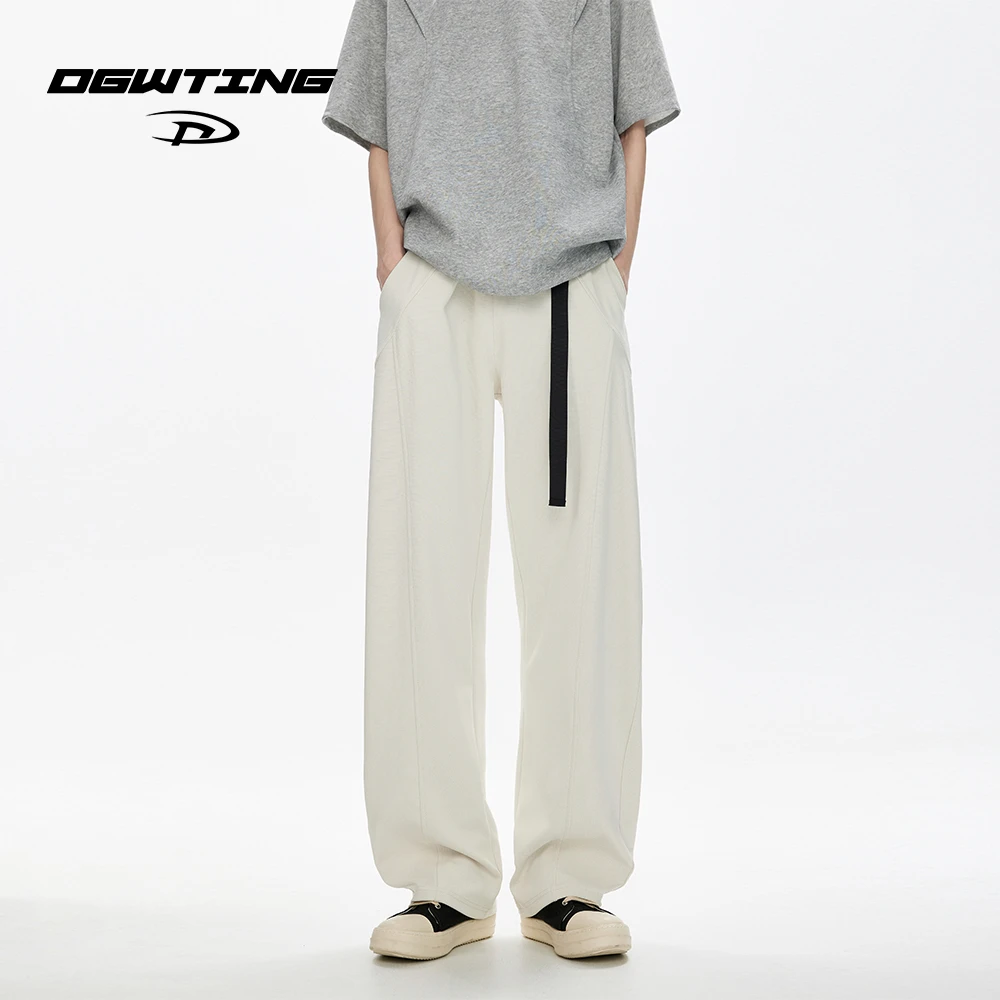 美式复古cleanfit休闲裤男时尚飘带直筒阔腿裤净色百搭弯刀小西裤