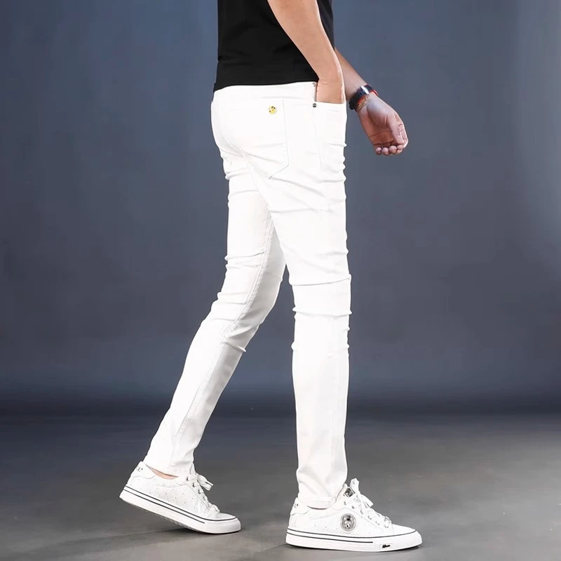 莱赛尔白色牛仔裤男款爆款2025新款夏季薄款修身小脚冰丝休闲长裤