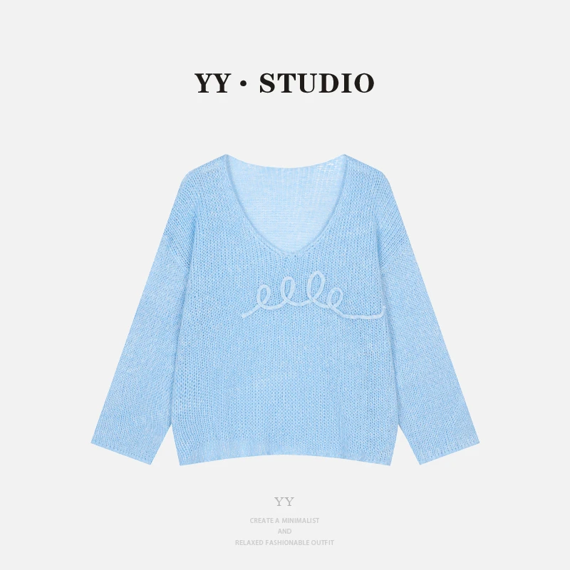 【丢丢专属】春夏百搭纯色绳绣字母宽松针织长袖YY-7801