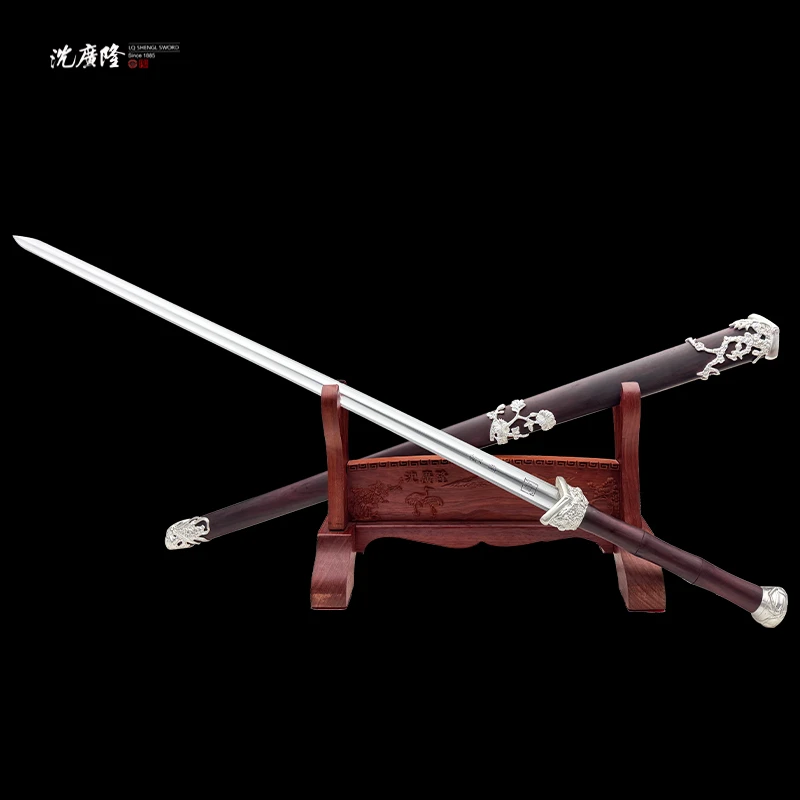 龙泉沈广隆-掌门作品梅兰竹菊 大叶紫檀 纯银 花纹钢 宝剑 未开刃