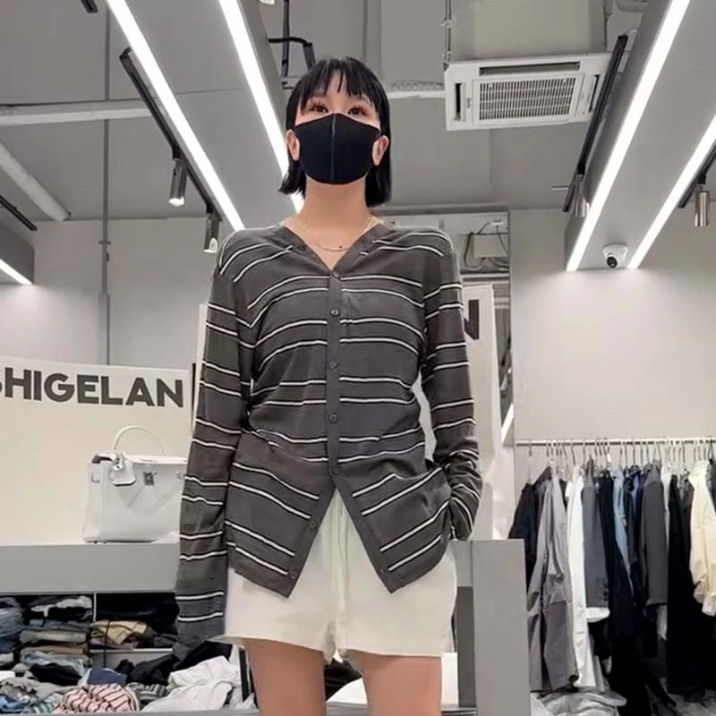 诗歌兰女装25夏新168条纹针织开衫薄款防晒弹力E30