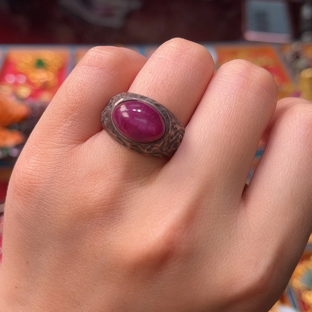 戒指银S925镶嵌红宝石