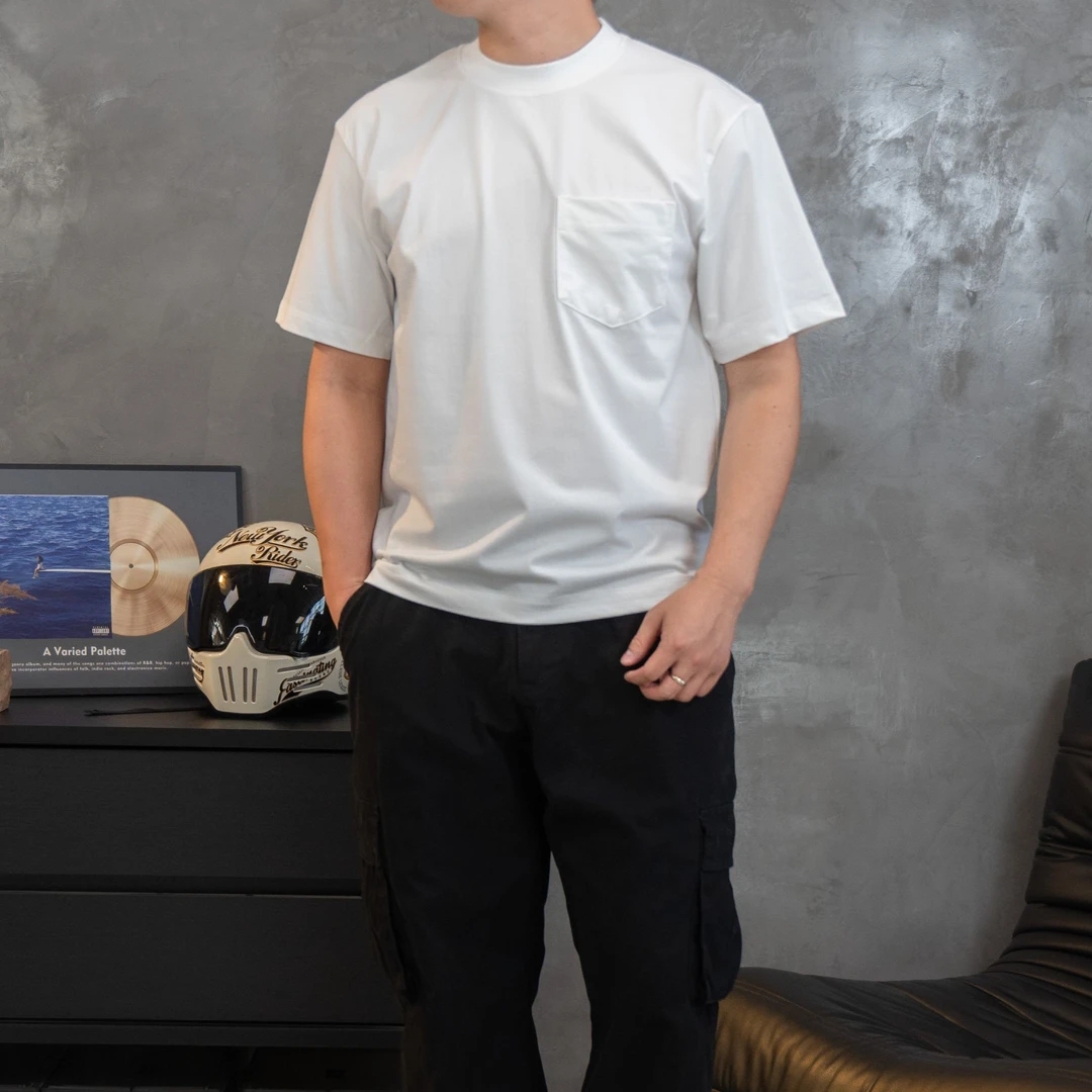 弹力凉感【59M-240g冰感棉纯色正常肩口袋款五分袖T恤】夏季透气