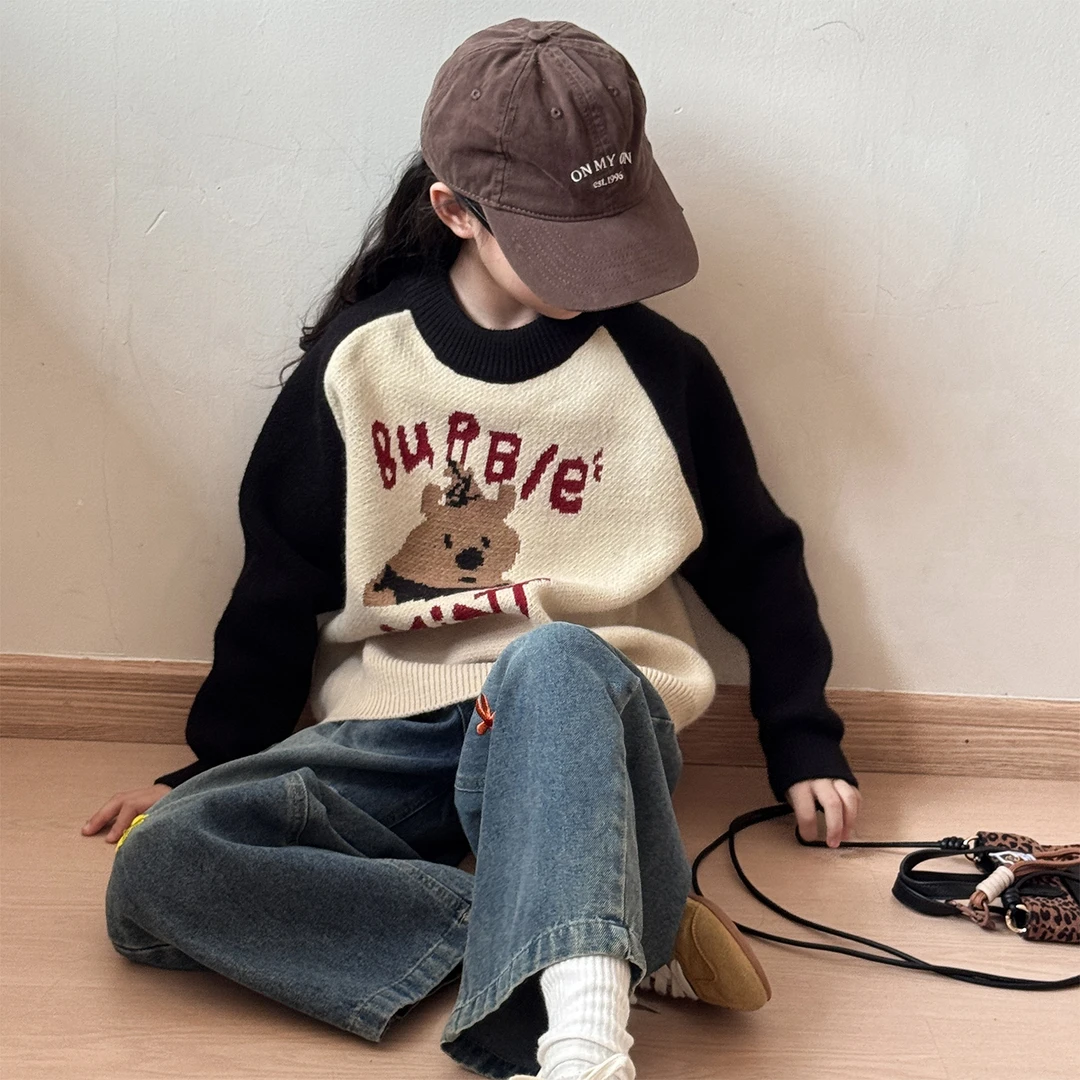 女童休闲毛衣套装2025新款女孩秋冬加厚保暖针织衫儿童时髦牛仔裤