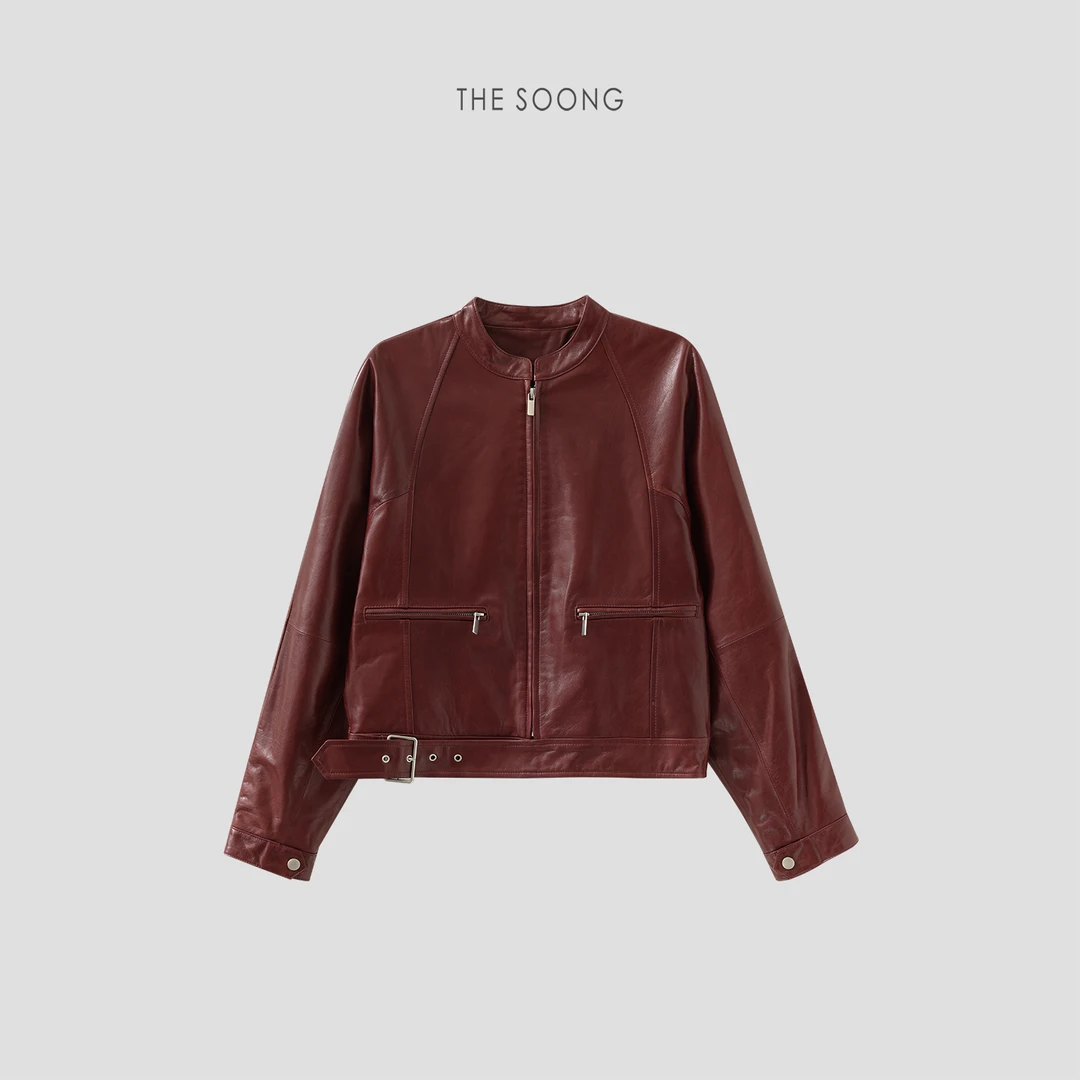 THESOONG | "温润革调" 复古软羊皮漆面光泽感松弛夹克皮衣PY7728