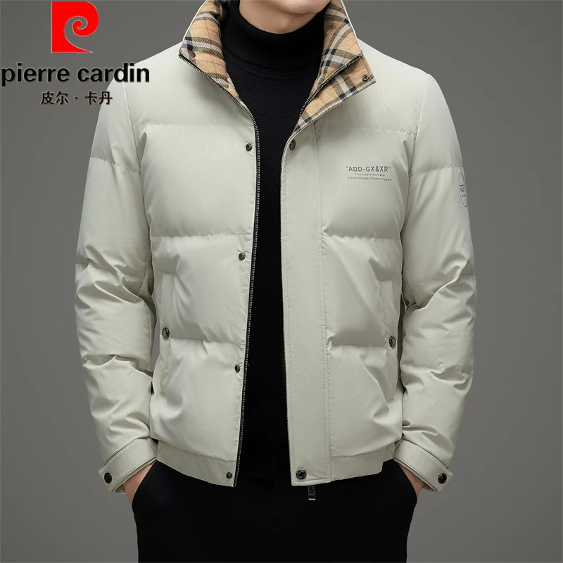 皮尔卡丹羽绒服男士冬季加厚白鸭绒防水立领外套短款保暖爸爸装