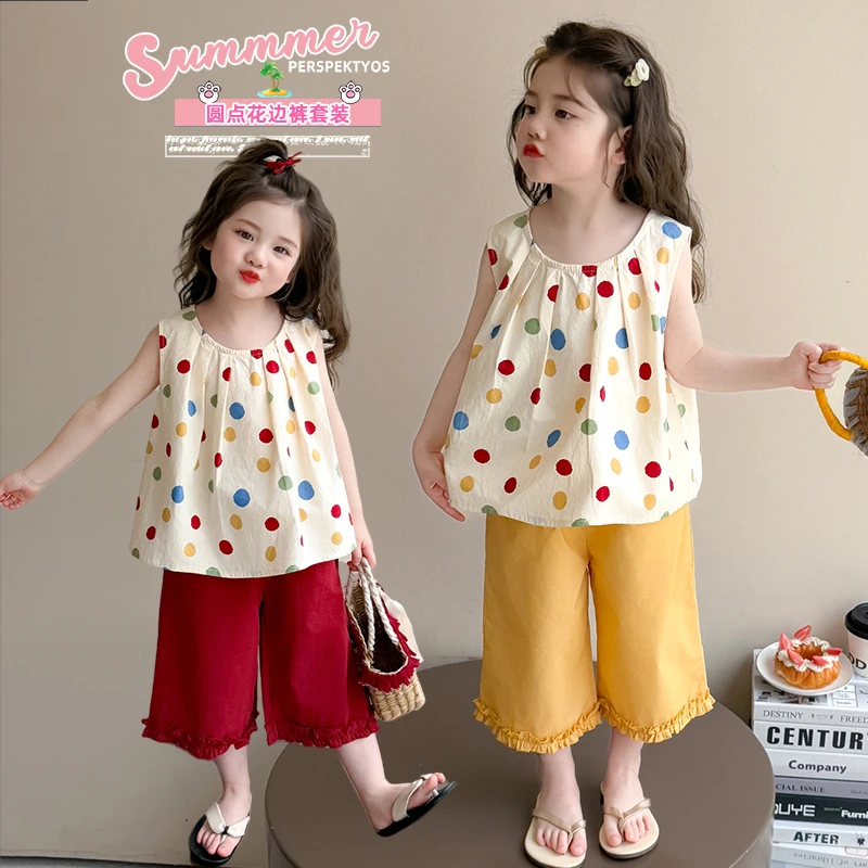 女童夏季套装2025新款女宝宝洋气蝴蝶结夏装儿童宽松休闲裤两件套