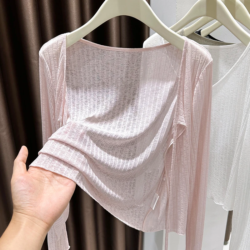 粉色圆领花纱薄透针织开衫外套女夏季新款爆款吊带裙外搭防晒罩衫