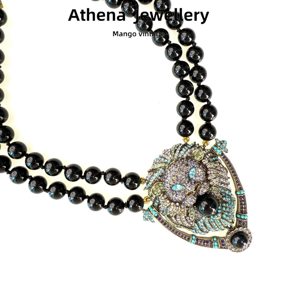 铜合金项链 HD蓝色狮子黑珠项链气质百搭复古经典轻奢[正品中古]