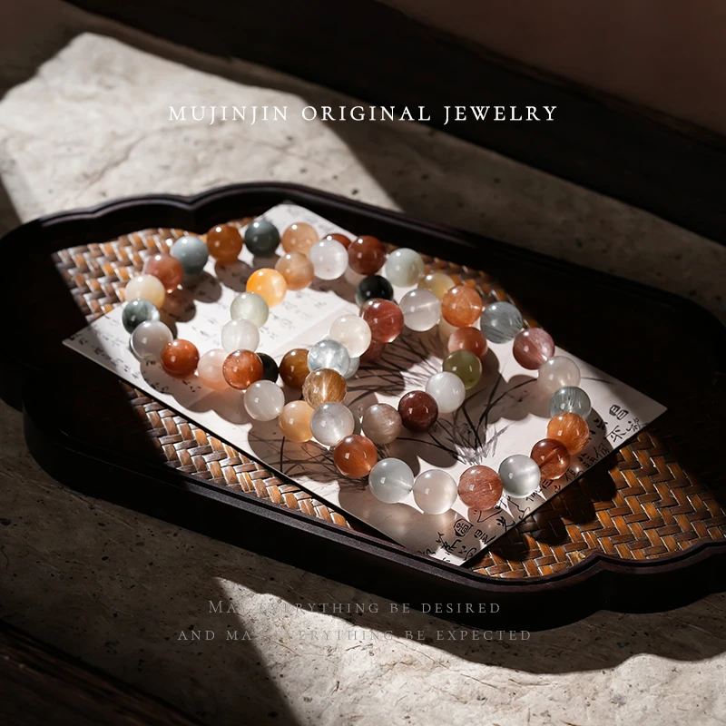 【木槿槿】天然美拉德兔毛11mm+水晶手链女款手串XL1902多样性发一