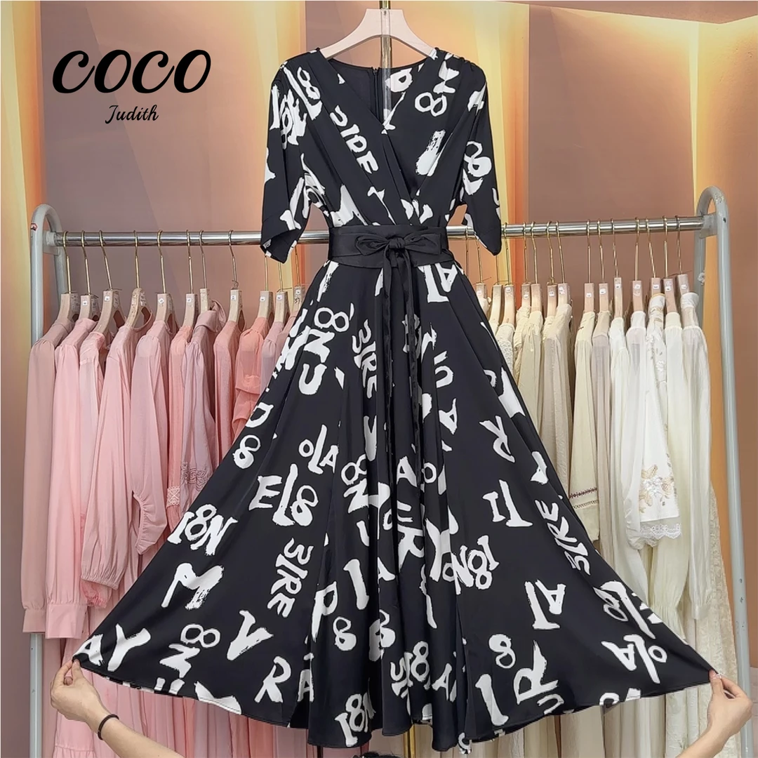 现货【RG053】新款女装设计师连衣裙短袖法式时尚轻奢减龄优雅气质