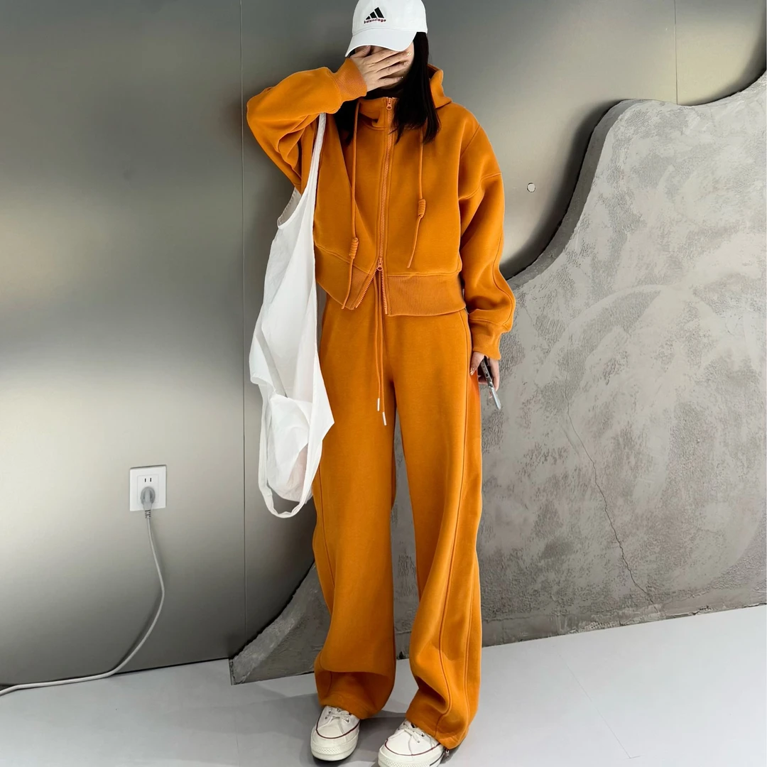 2025春季新款时尚休闲百搭连帽抽绳阔腿宽松韩版套装22013