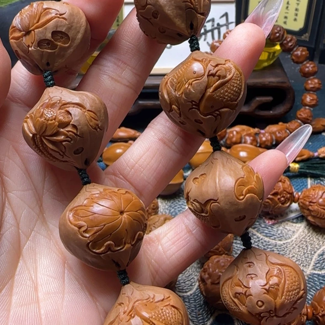 【闪购商品】橄榄核手串四花鲤鱼戏莲