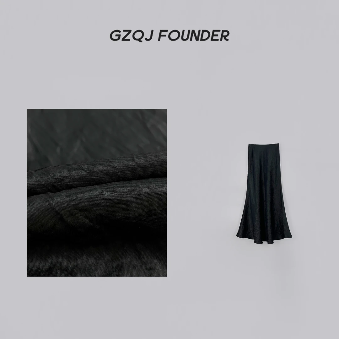 GZQJ【足尖舞蹈】100醋酸设计感气质百搭高腰显瘦半身裙长裙33511