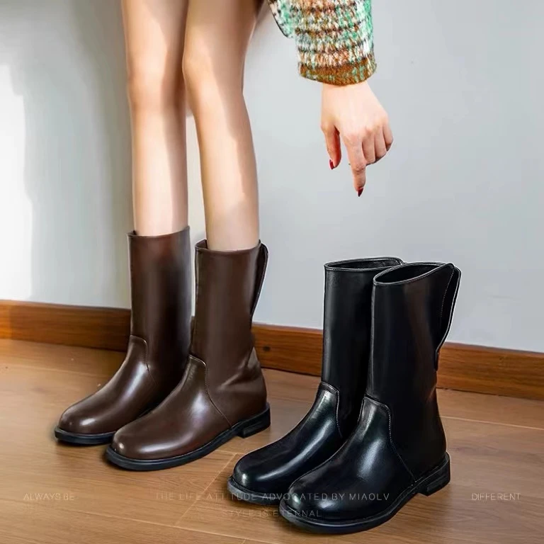 秋冬新款韩版通勤瘦瘦简约粗跟裸靴短靴268-2(不加绒)