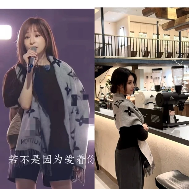 王心凌同款双面黑灰羊绒经典轻奢保暖百搭加厚围巾披肩