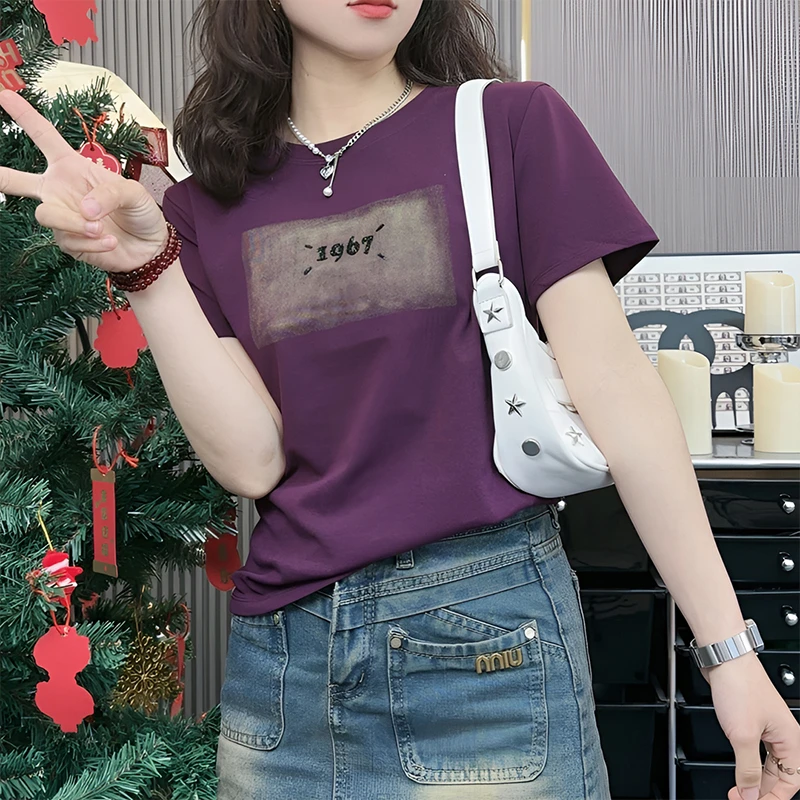 高含棉时尚休闲短袖t恤女2025年夏季新款百搭显瘦时髦小个子上衣