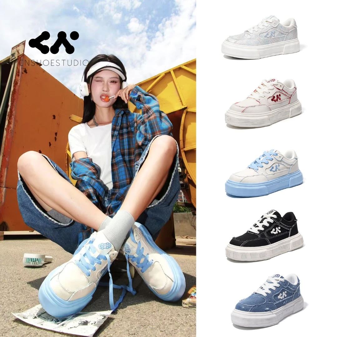 CN新款夏季透气潮流复古经典时尚百搭情侣低帮厚底休闲帆布滑板鞋
