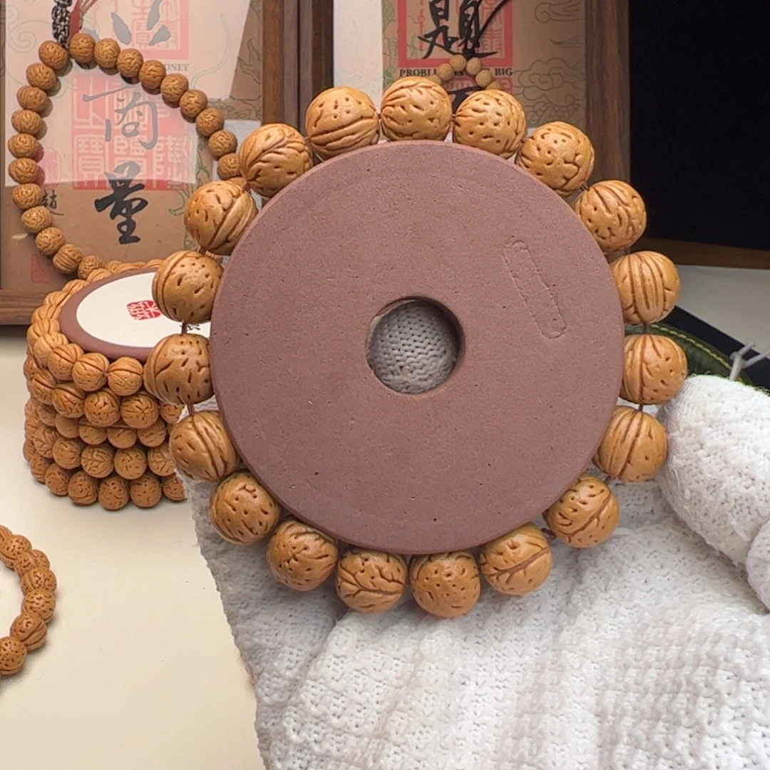 骞***勿手串桃核1.3「宽脐小金豆」野生桃核单圈