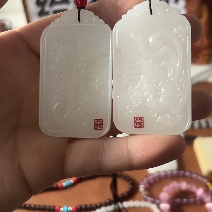 玛瑙/玉髓未镶嵌吊坠(不含链)碳酸盐质白玉龙凤对