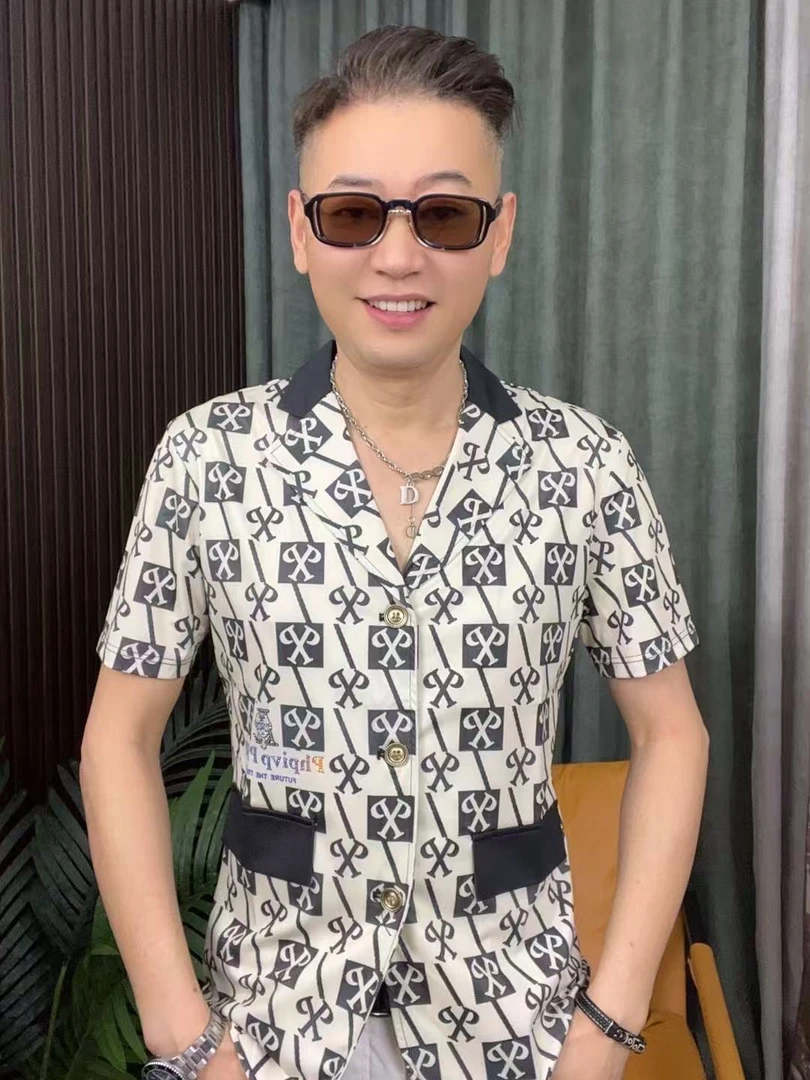 男士夏季翻领西服短袖时尚男士情侣运动提花潮流外套短袖春夏