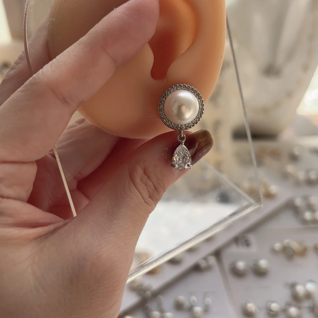 银S925镶嵌淡水珍珠耳饰