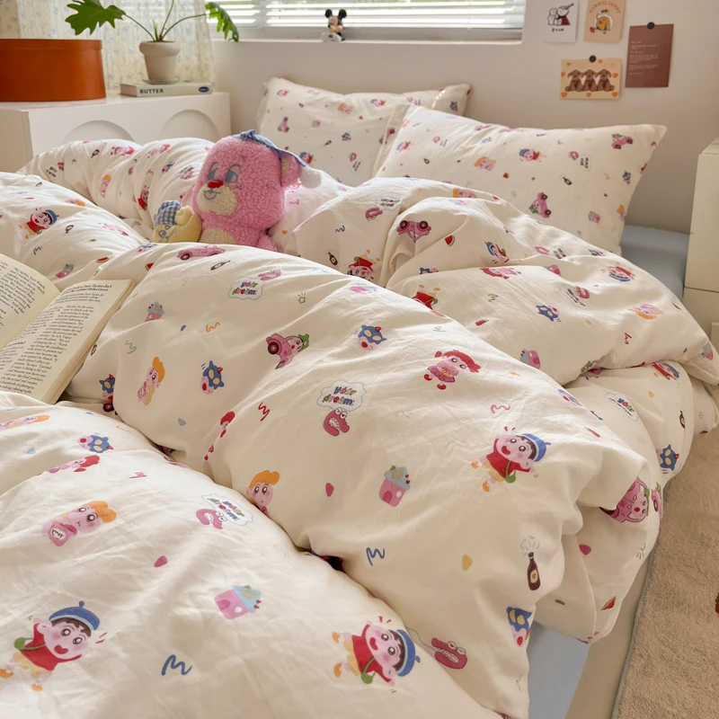 新款糯糯叽叽可爱小新超柔水洗棉床品四件套学生宿舍三件套床笠款