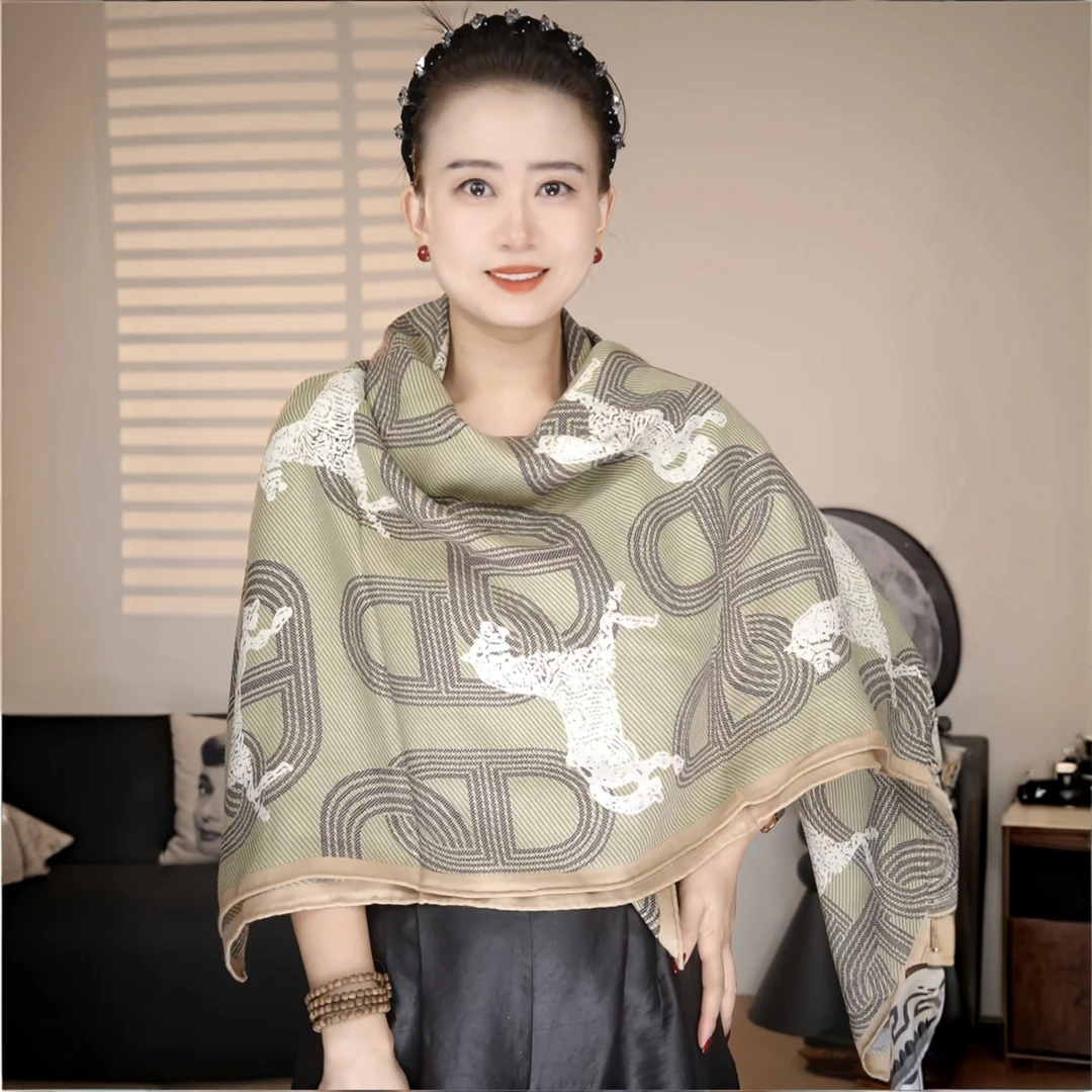 特价 【E208】135cm桑蚕丝羊毛保暖围巾冬季防风护颈大披肩轻奢百搭