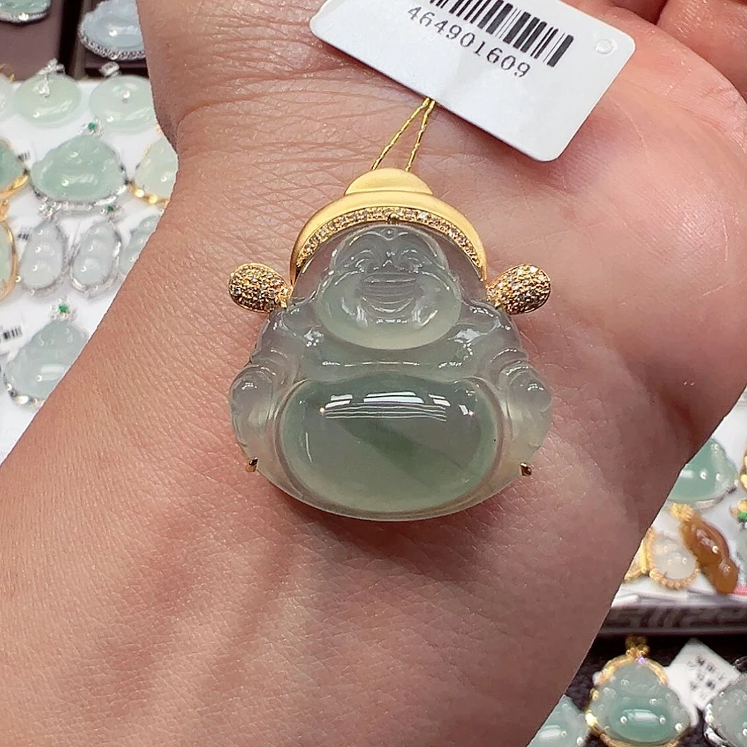 吊坠(不含链)18K金镶嵌翡翠佛公