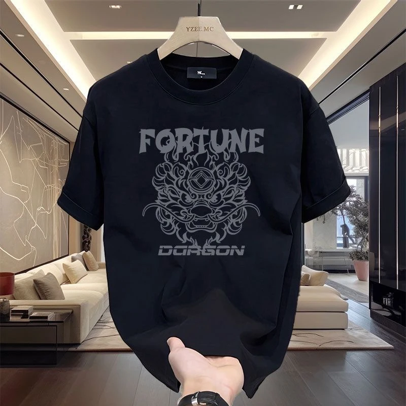 雅鹿男装纯棉t恤新款印花宽松纯棉半袖宽松衣服短袖t恤2024纯棉短