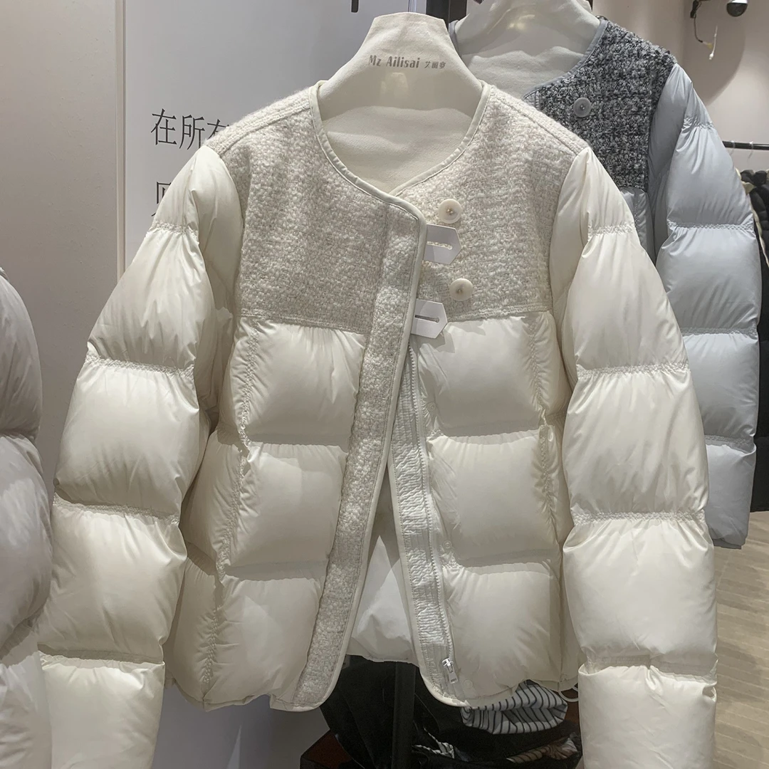 韩版时尚2025年新款加厚面包羽绒服女短款时尚小香风圆领宽松外套