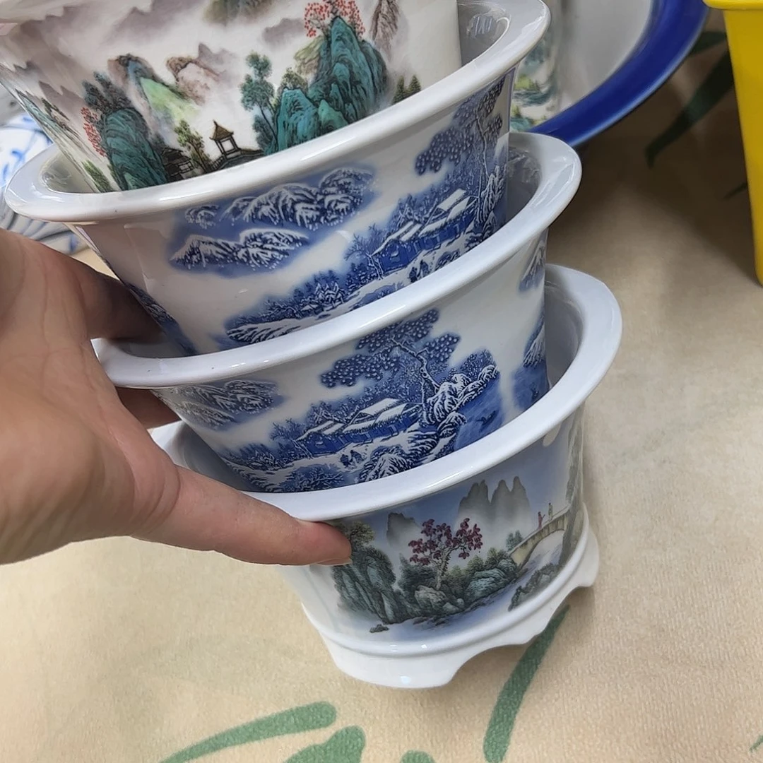 紫砂花盆188号瑕疵4个口不正脚部裂纹处理介意勿拍