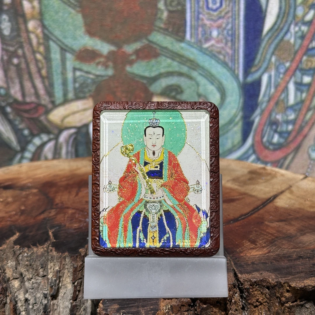 「半手绘」文像雷祖+雷祖讳双面道家唐卡枣木镶925银纯手工吊坠摆件