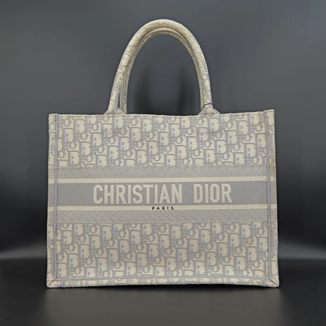 95新 DIOR/迪奥 迪奥灰色老花托特包时尚单肩手提包（中号）146