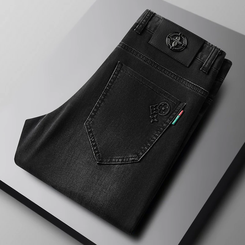 8037高端轻奢牛仔裤男款夏季薄款商务休闲百搭弹力修身小直筒裤子