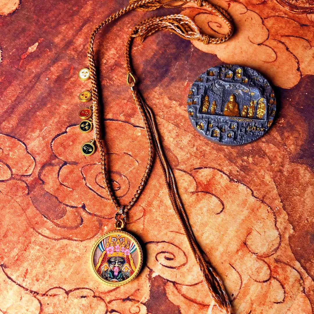 【菩提叶·扎基吊坠】热贡纯手绘唐卡 手工编织设计绳【可选】