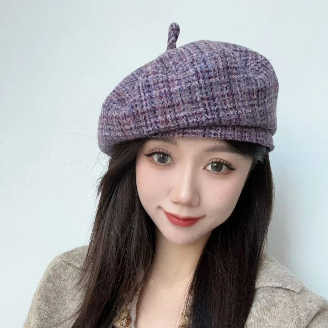 邱黎 · 哈里斯紫色粗花呢限定贝雷帽 1c1005