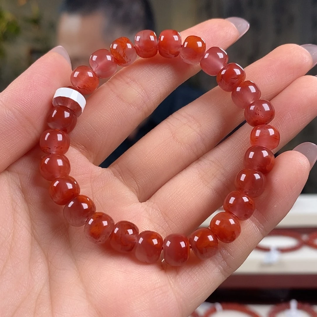 南红玛瑙未镶嵌手串原矿8mm 玫瑰红瓦西