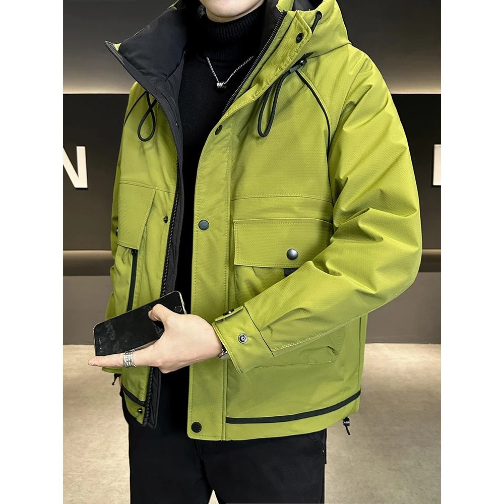 男士羽绒服连帽工装大码加厚外套2025冬季新款户外冲锋衣防寒服男