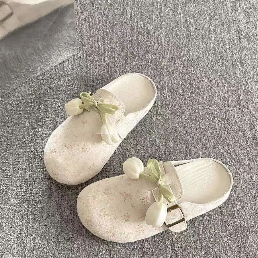 【碎花】配裙子超火包头半拖女鞋外穿2025新款夏季一脚蹬勃肯鞋子