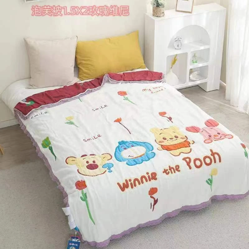 【京かわ会社】多层纱布亲肤柔软泡芙被150*200cm 玫瑰维尼