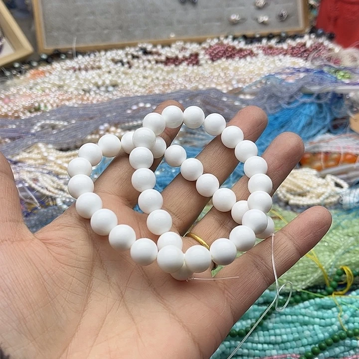 玛瑙/玉髓珠宝半成品未镶嵌一条10mm白贝壳