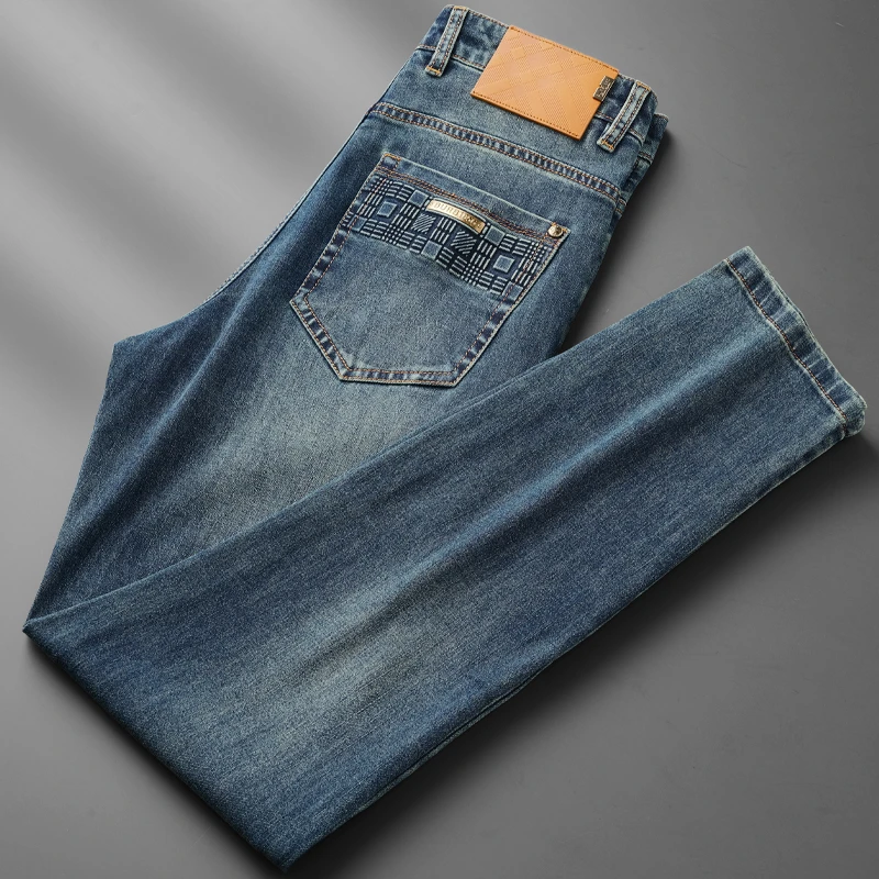 HAMOLENA轻奢高端弹力水洗男士薄款牛仔裤夏季舒适直筒修身休闲裤